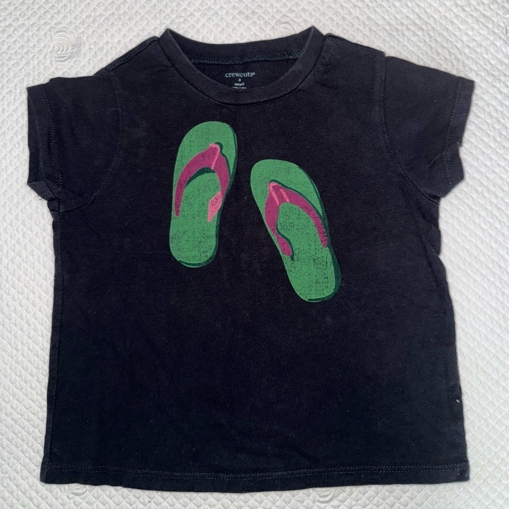 Black crew cuts T-Shirt with Green and Pink Flip-Flop Design